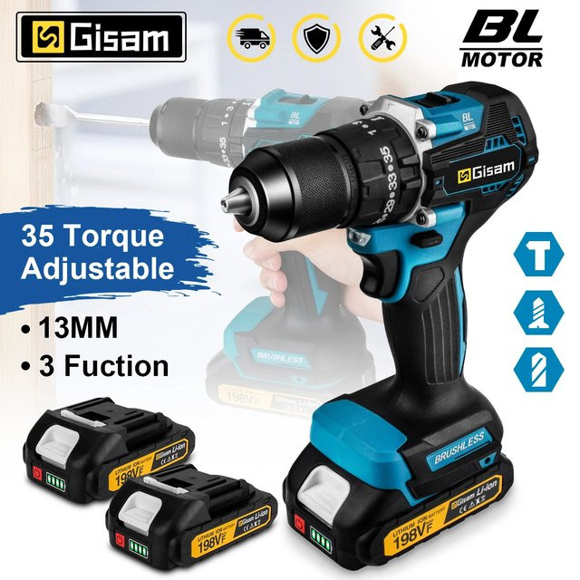 GIsam Elektrische Bohrmaschine, Bürstenloser Schlagschrauber mit Dual-Geschwindigkeit und 35 + 3 Drehmoment, Kabelloses Elektrowerkzeug für Makita 18 V Akku-Systeme - Bild 1