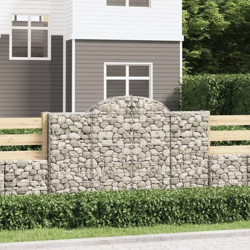 Vidaxl Gabionen mit Hochbogen Set aus verzinktem Eisen in Silber, 9 Stück, B/T/H: 200 x 50 x 120/140 cm - Bild 1