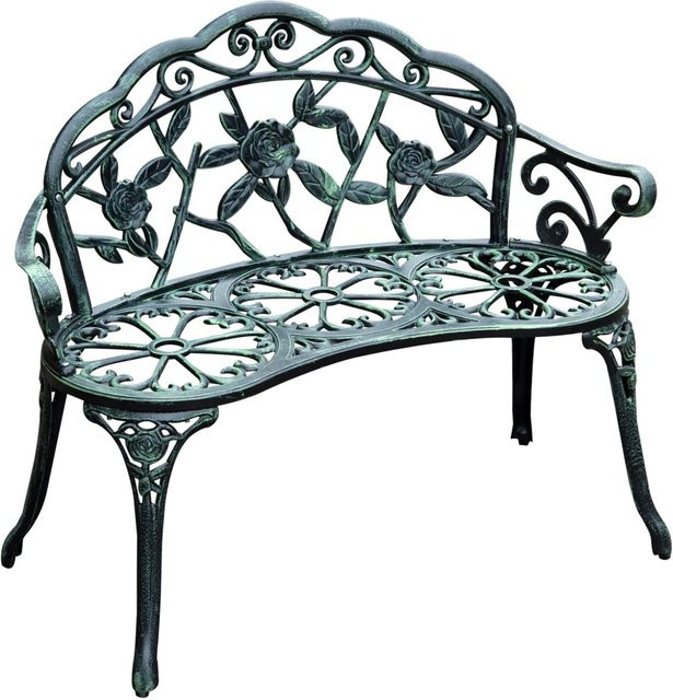 Furnicato 2 Sitzer Gartenbank aus Gussaluminium und Gusseisen in Antik Grün mit Blumenmuster, B/T/H: 100 x 54 x 78 cm - Bild 1