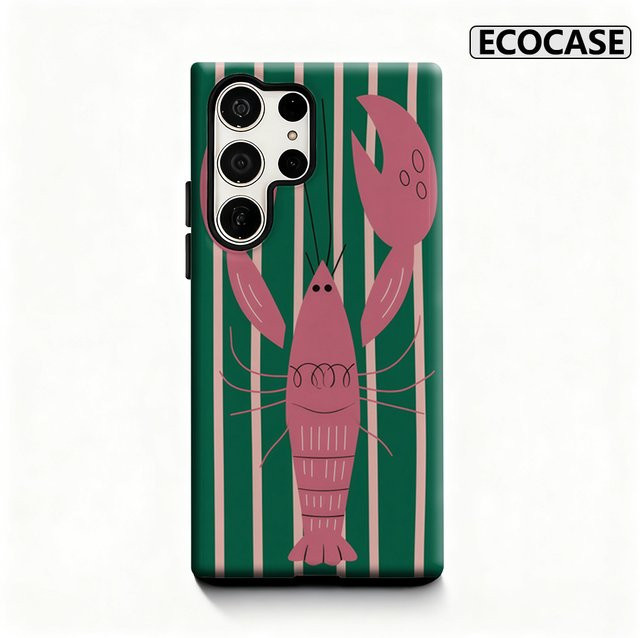 Rosa grün gestreifte Hummer-Handyhülle mit glänzender doppellagiger Rückseite für Samsung Galaxy S25 Ultra, S24 und S23 Ultra Plus - Bild 1