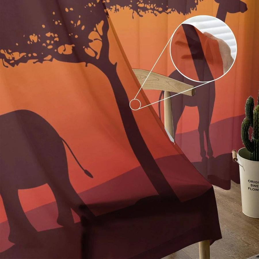 Yiran Furniture Transparente Voile Organza Vorhänge mit Elefant Giraffe Sonne Baum Motiv, B: 135 cm, H: 115 cm - Bild 2