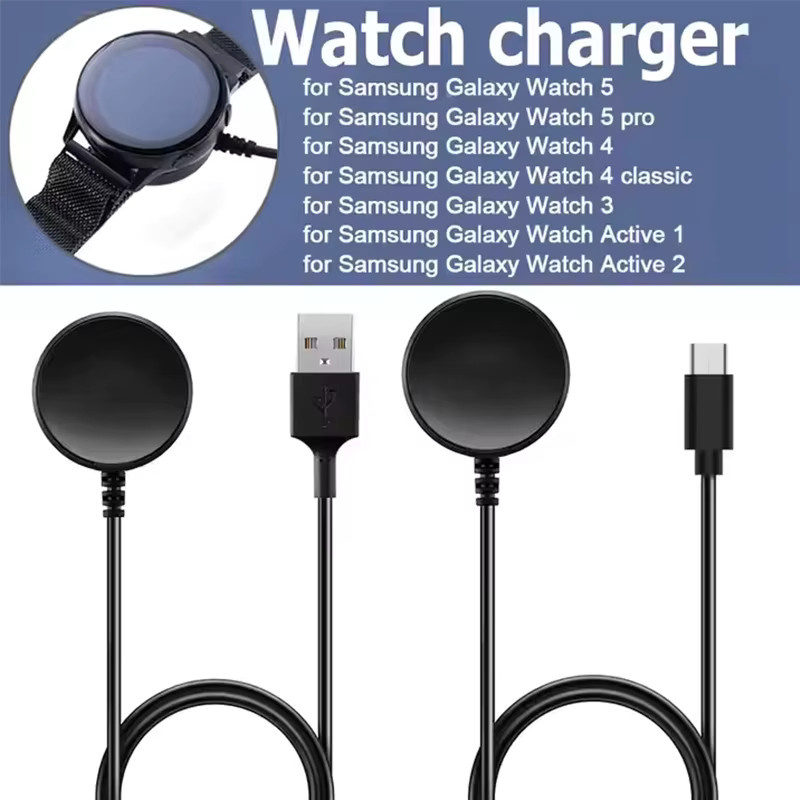 Tragbares kabelloses Ladegerät für Samsung Galaxy Watch 5 Pro, 4, 3 Active, 2, 1 und Gear Sport/S3 mit USB-C Anschluss in Schwarz - Bild 4