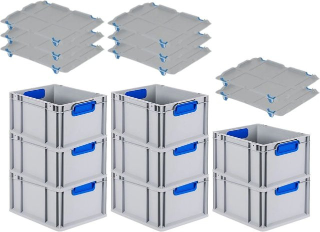 PROREGAL Spar Set 8x Eurobox Nextgen Color mit Auflagedeckel und Schiebeschnappverschlüssen, Blau, H x B x T: 22 x 30 x 40 cm - Bild 1
