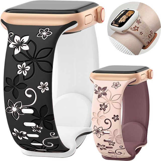 Uhrenarmband Silikon, Blumengravur, Apple Watch - Bild 1