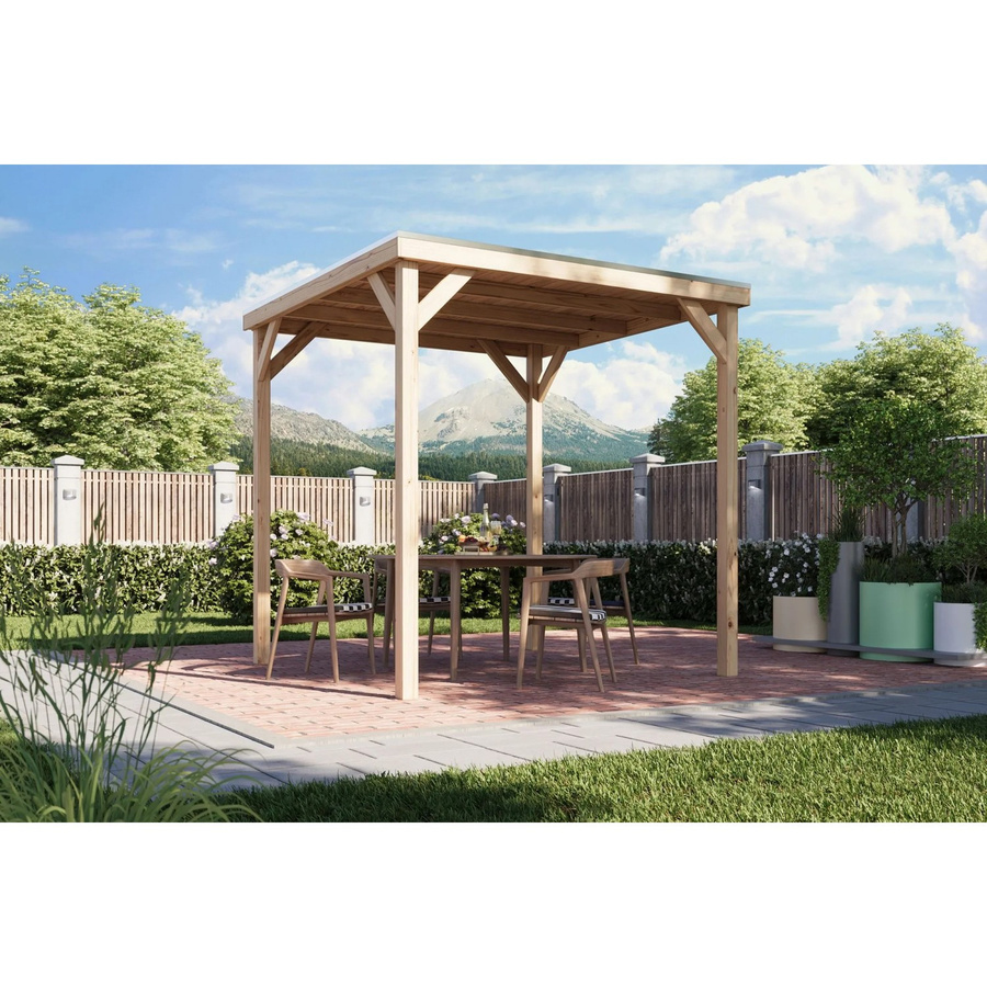 Karibu Pavillon Cannes XL aus nordischer Fichte in Braun mit Massivholzdach B/T/H: 231 x 231 x 243 cm - Bild 2
