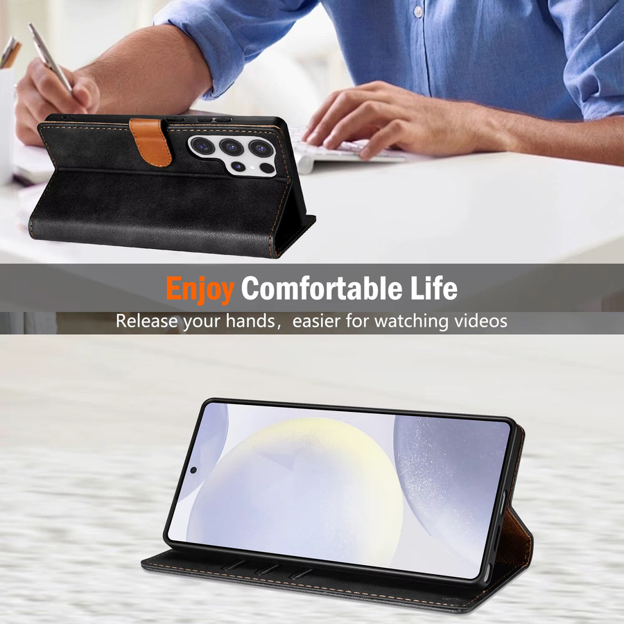 Magnetische Luxus Ledertasche für Samsung Galaxy S25 S24 FE S23 S22 Plus S21 Ultra in Schwarz mit Kartensteckplatz und Brieftaschenfunktion - Bild 3