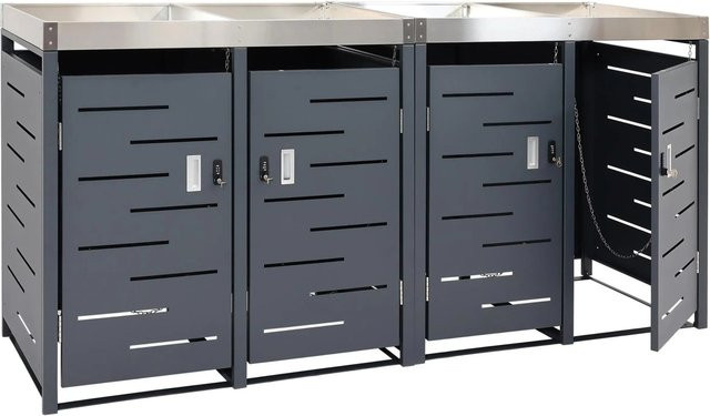 PROREGAL Mülltonnenbox für 4 Tonnen in Anthrazit, B/H/T: 110 x 230 x 62 cm, verzinkter Stahl für 80-240 Liter - Bild 1