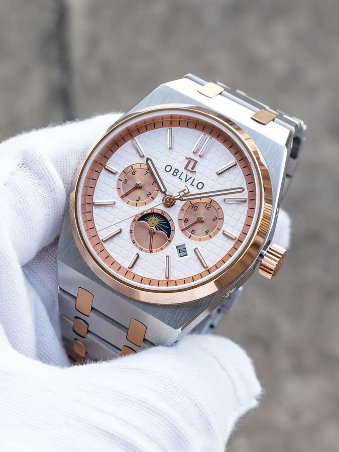 OBLVLO Armbanduhr Automatik, Edelstahl, Bicolor, Herren - Bild 5