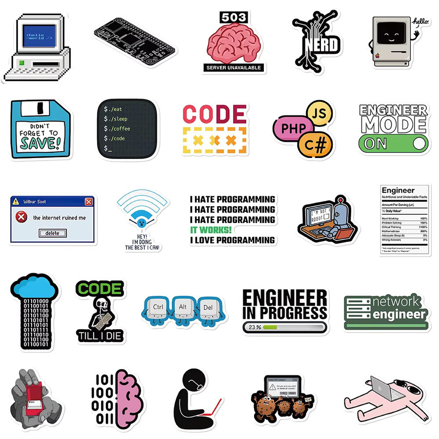 Rspctou Lustige Cartoon Programmieringenieur Aufkleber Java 404 Netzwerkfehler Sticker für Laptop und Koffer in Multicolour - Bild 4