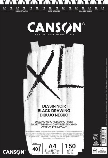 Canson XL Dessin Noir Spiralblock mit 40 Blatt schwarzem Papier, Breite: 15 cm, Höhe: 40 cm - Bild 1
