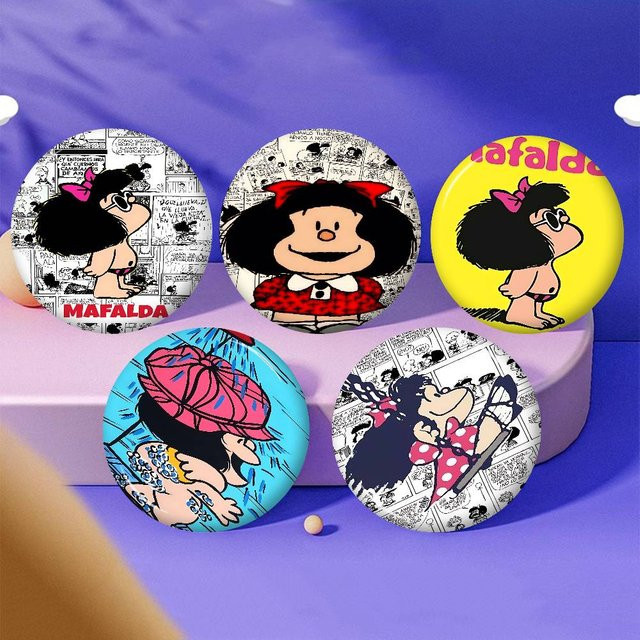 Potdemiel Anstecknadel Cartoon Mafalda, Metall, Rund - Bild 1