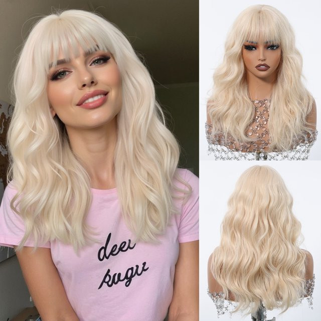 EASIHAIR Perücke, blonde gewellte Synthetikfasern mit Pony, Damen - Bild 1