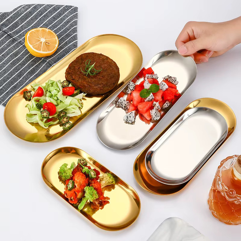 BAIJL Servierplatte aus Edelstahl in Gold oder Silber, ovale BBQ-Platte im koreanischen Stil - Bild 2