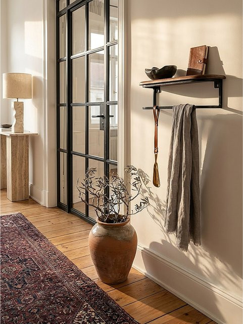 Wandregal KADIMA DESIGN aus Massivholz und Metall im Industrial Stil, braun, B/T/H: 50 x 15 x 13 cm - Bild 1
