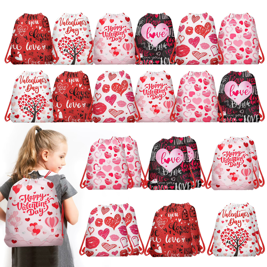 10 Stück Vlies Geschenktüten mit Herz-Motiv und Kordelzug als Geschenkverpackung und Aufbewahrungsbeutel für Valentinstag, Hochzeit oder Party - Bild 3