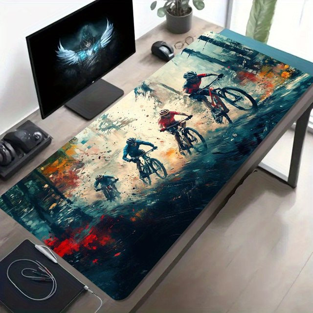 Semalam Gaming-Schreibtischunterlage mit Mountainbike-Renndesign, rutschfeste Gummiunterseite, Multicolor - Bild 1