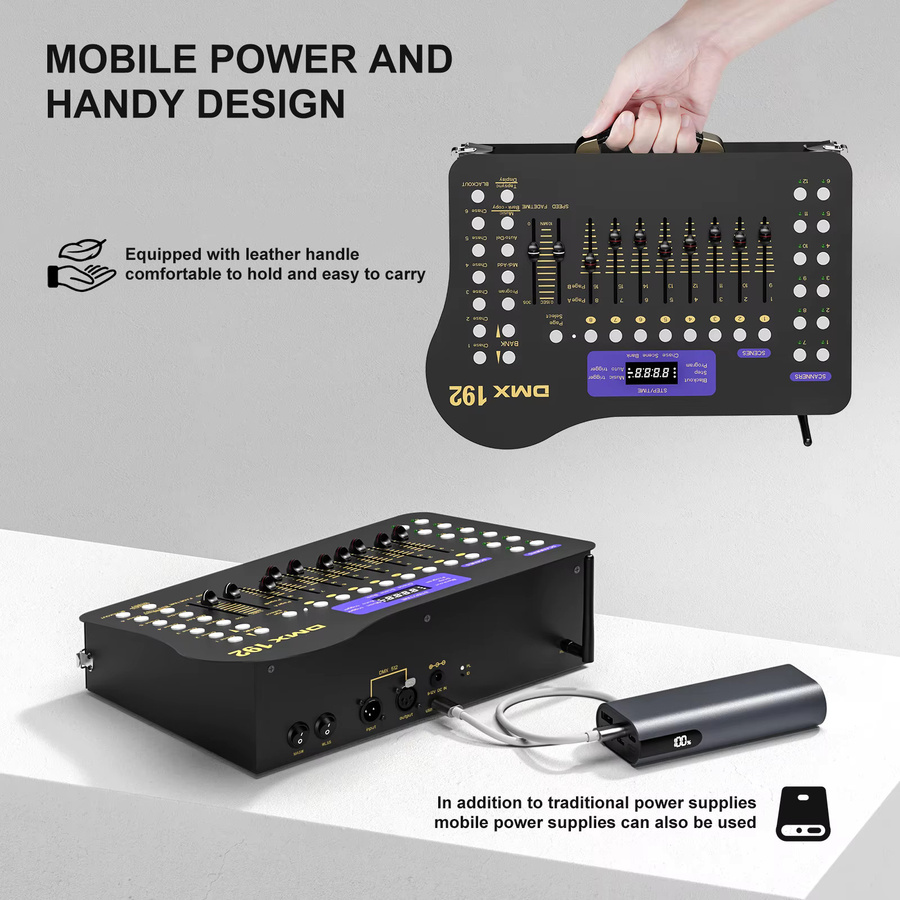 U'King 192 DMX-Kanal-Konsole Schwarz mit MIDI-Operator und kabelloser DMX512-Lichtsteuerung für DJ, KTV und Club, B/T/H: 36,0 x 21,0 x 10,0 cm - Bild 4