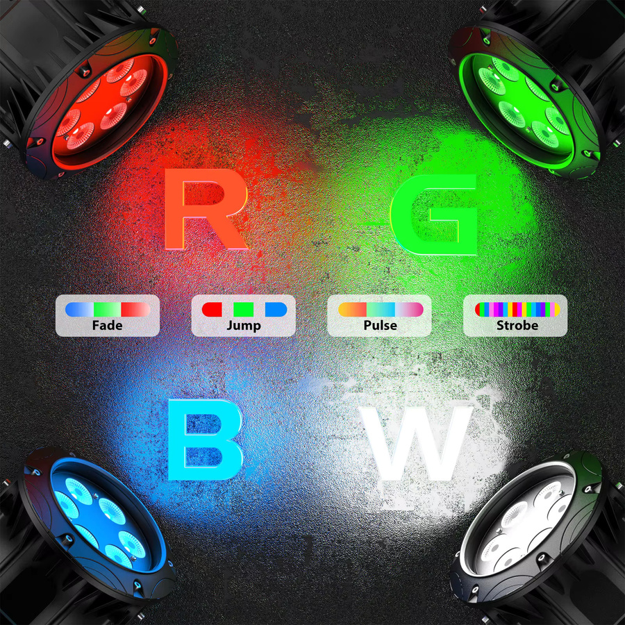 Yiflamefly 4er-Set IP67 Wasserdichte RGBW LED Par-Scheinwerfer mit DMX-Steuerung und Stroboskop-Effekt für Außenbeleuchtung und DJ-Einsätze in Schwarz - Bild 4