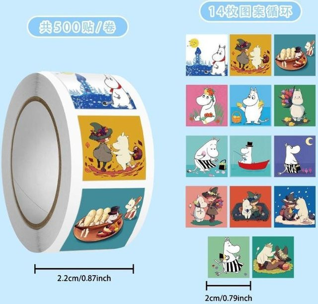 Bandai Mumin Anime Aufkleber Set mit niedlichen Cartoon-Motiven in Multicolour für Notizbücher und Handys - Bild 1