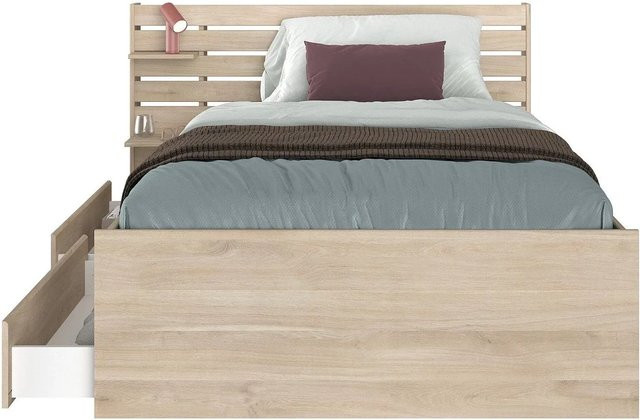 Vente-unique Bettrahmen Tenalia Modern in Natur und Beige mit Schubladen und Nachttischregal, B/T/H: 151,5 x 120 x 190 cm - Bild 1