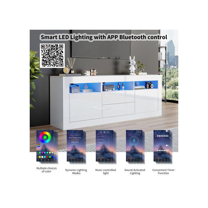 Modernes TV-Möbel MUVOE in Weiß mit Hochglanz-Finish und LED-Beleuchtung, B/T/H: 160 x 35 x 60 cm - Bild 2