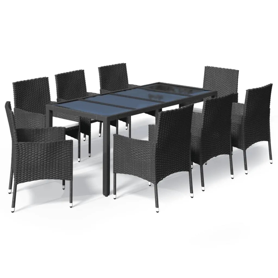 vidaXL 9-teilige Garten-Essgruppe aus Poly Rattan mit Kissen in Schwarz und Cremeweiß - Bild 2