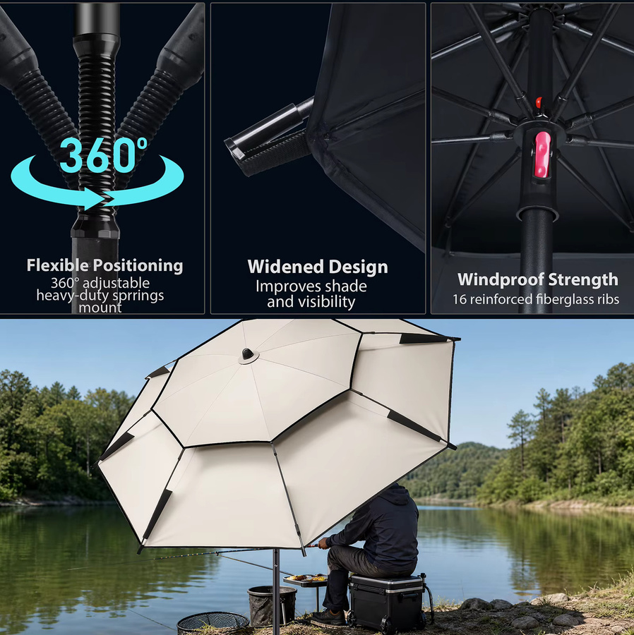 HGTUGO Fishing Umbrella Strandschirm mit Verstellmöglichkeit in Beige, Höhe: 120 cm, Tiefe: 117 cm - Bild 2
