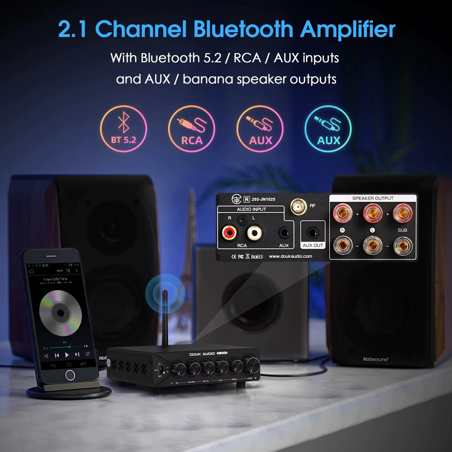 Douk Audio NS-14G-PRO HiFi 2.1-Kanal Bluetooth Digitaler Verstärker mit TPA3255 Chip, 300W Leistungsverstärker, Schwarz - Bild 3