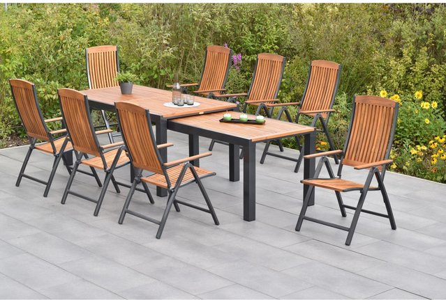 Merxx Athos Gartenmöbel Set 9-teilig mit ausziehbarem Flex-Gartentisch aus Akazie und Aluminium in Grau und Braun, B/T/H: 180 x 100 x 80 cm bis 360 x 100 x 80 cm - Bild 1