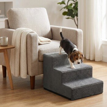 FEANDREA Hundetreppe aus grauem Cordstoff mit abnehmbarem Bezug und rutschfester Oberfläche, Schiefergrau, Größe L - Bild 1