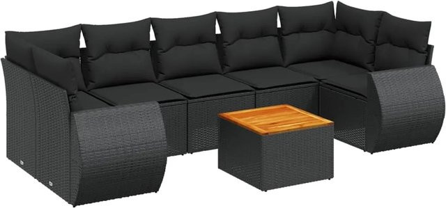 vidaXL 8-teilige Garten-Sofagarnitur in L-Form aus schwarzem Poly-Rattan mit Kissen und pulverbeschichtetem Stahlgestell - Bild 1