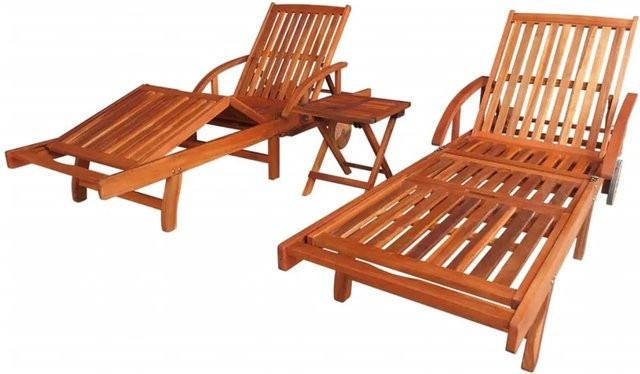 vidaXL Sonnenliegen Set aus 2 Stück mit Tisch aus Akazie Massivholz in Braun - Bild 1