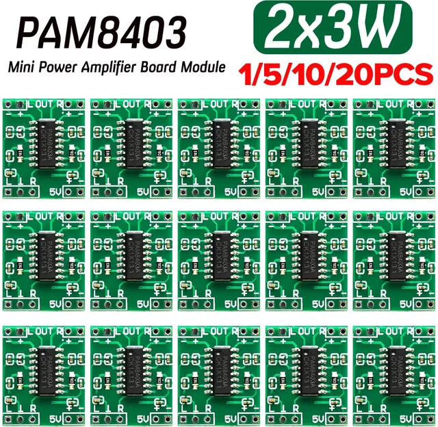 VKTECH Mini PAM8403 Audio Verstärker Platine 2 Kanäle 3W Klasse D für Arduino, Grün - Bild 1