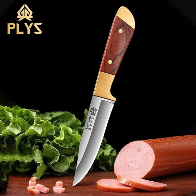 Multifunktionales PLYS Steakmesser und Obstmesser aus Edelstahl mit Holzgriff in Silber - Bild 1