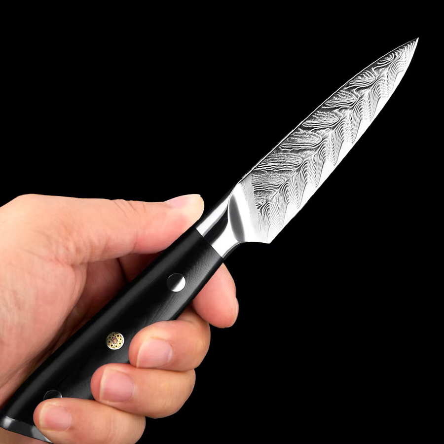 Xituo Schälmesser aus japanischem Damaststahl mit schwarzem G10-Griff, Klingenlänge: 8,9 cm - Bild 4