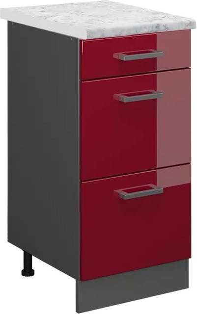Vicco R-Line Küchenschrank Schubladenschrank in Bordeaux Hochglanz mit Marmor-Optik, Breite: 40 cm - Bild 1