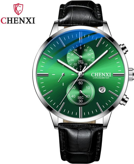 CHENXI Armbanduhr, Quarz, Lederband, Grün, Herren, Wasserdicht - Bild 1