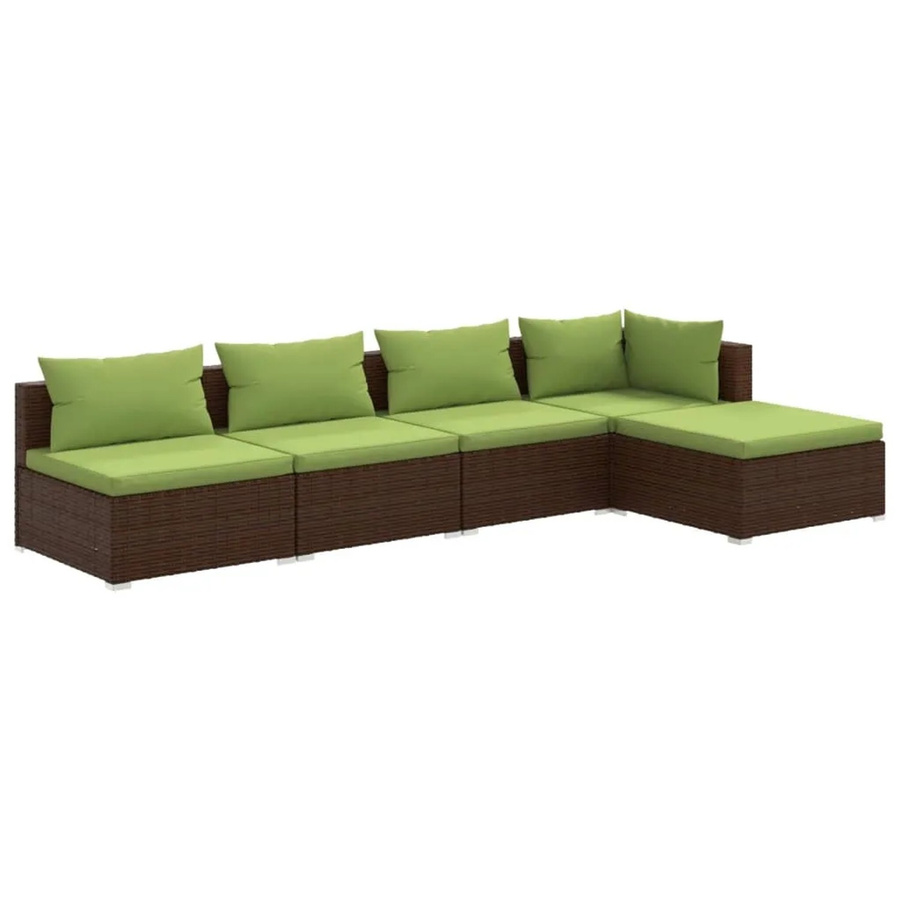 vidaXL 5-tlg Garten-Lounge-Set in L-Form aus braunem Poly-Rattan mit Kissen und pulverbeschichtetem Stahlgestell - Bild 2