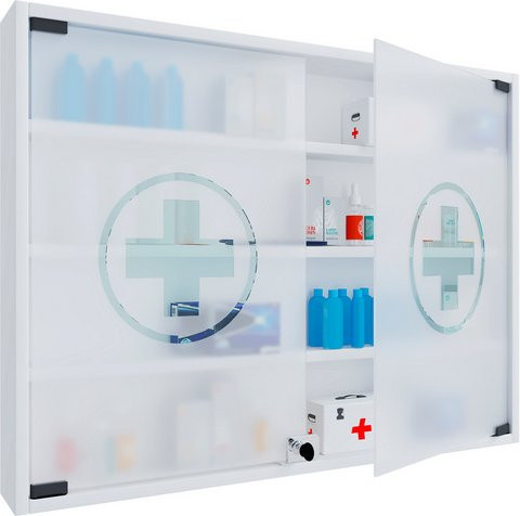 VCM Medizinschrank Hustila L, abschließbarer Apothekerschrank mit Glastüren und Fachböden, weiss, B: 80 cm, H: 60 cm, T: 10 cm - Bild 1