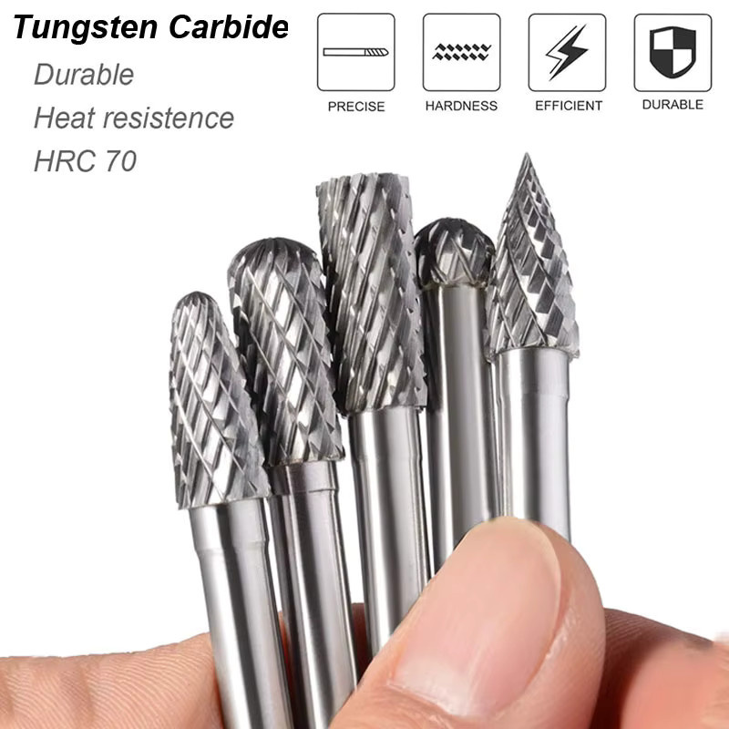 atooltour Wolframkarbid-Fräser-Set in Silber mit 6mm Schaft, Doppelschnitt Rotationsfeilen für Metall und Holz - Bild 3