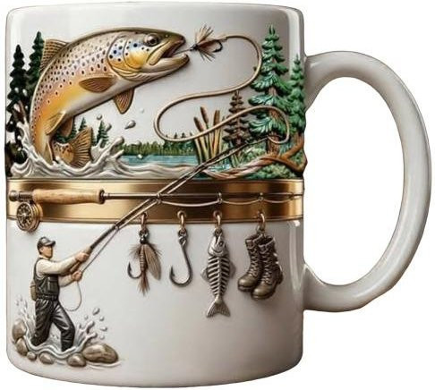 Keramiktasse Angeln süchtig in Grau für Kaffee und Tee mit Motiv für Angler und Segler - Bild 1