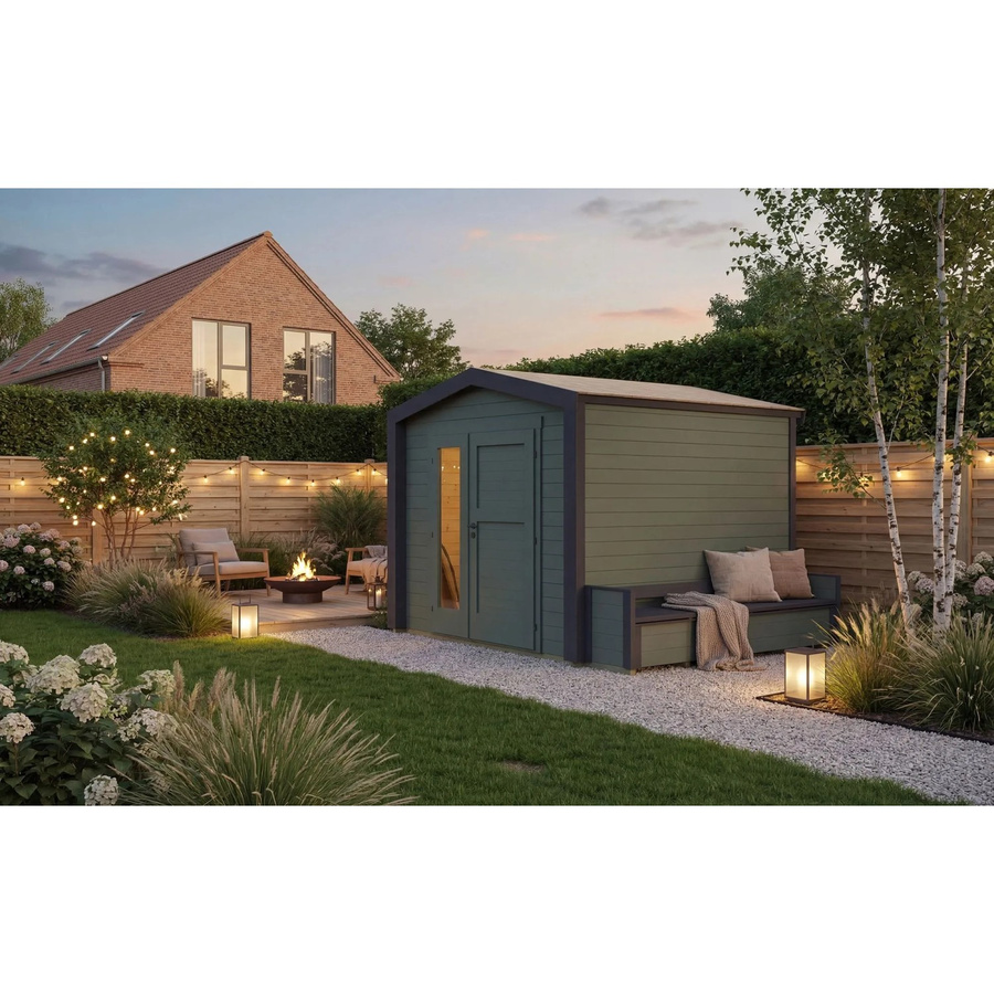 Weka Holz-Gartenhaus Killarney mit Satteldach in Grau-Grün lasiert B/T/H: 308 x 263 x 241 cm - Bild 2