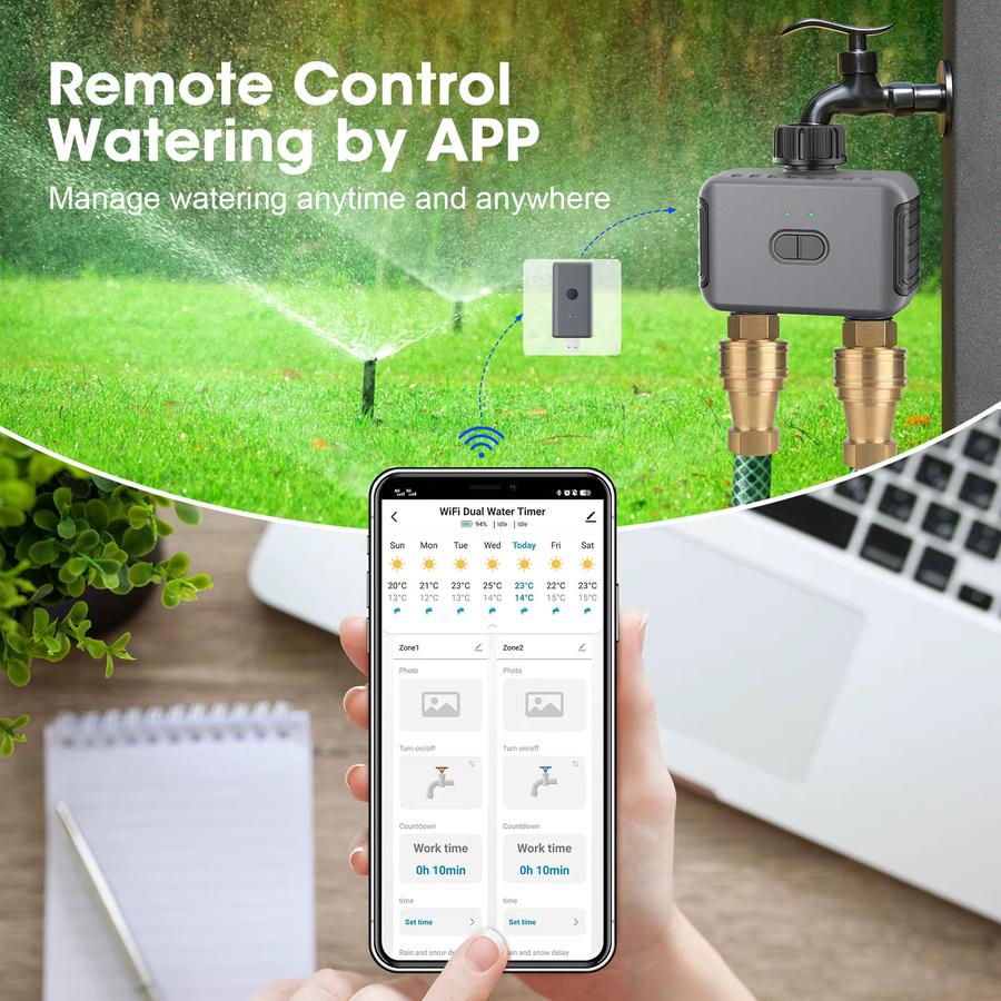 Insoma Zigbee Automatischer Wasser Timer mit Wifi für die Gartenbewässerung, IPX5 Sprinkler Programmierer in Grau - Bild 3
