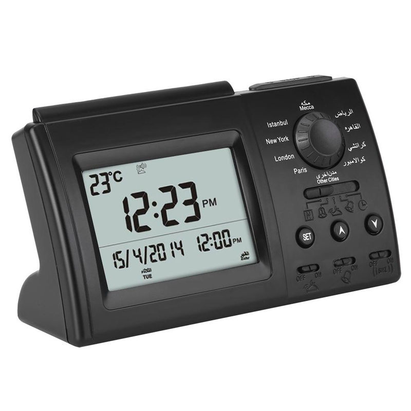 Digitaler Azan Wecker von Tooarts mit Gebetszeiten, Thermometer und Datumsanzeige, Schwarz - Bild 3