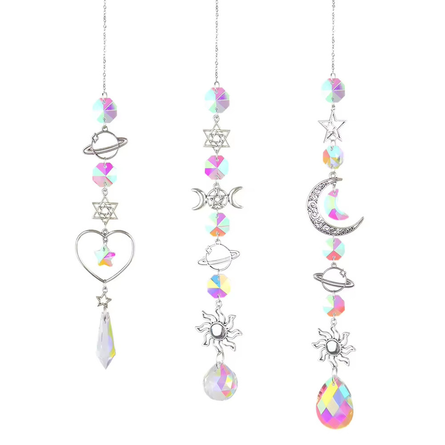 Kristall Windspiel Mond Sonnenfänger mit Diamant-Prismen und Regenbogen-Effekt in Transparent und Silber - Bild 4
