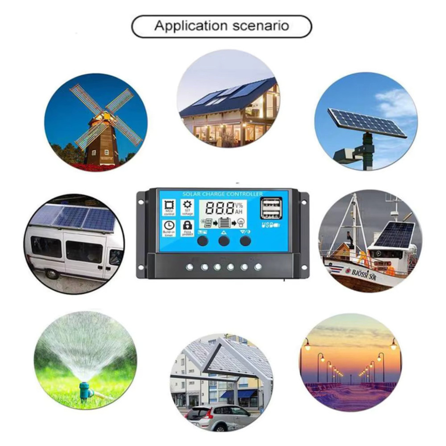 SNQP Solarlader und Entladeregler mit LCD-Display und Dual-USB-Anschluss in Blau für erneuerbare Energiesysteme - Bild 4