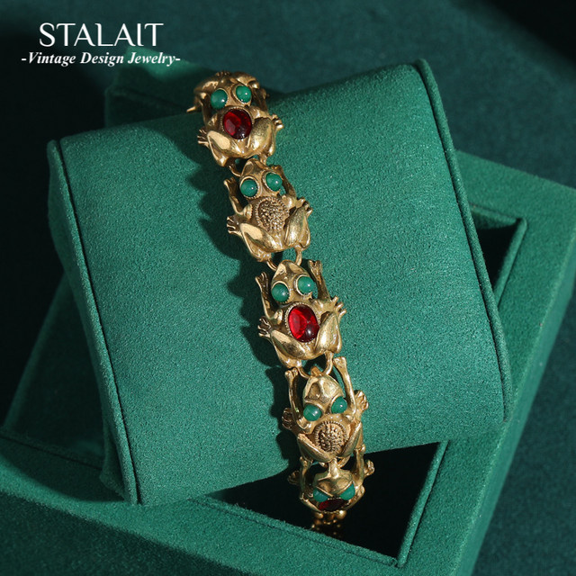 STALAIT Charm-Armband, Frosch, Natursteinaugen, 18 Karat vergoldet, Damen - Bild 1