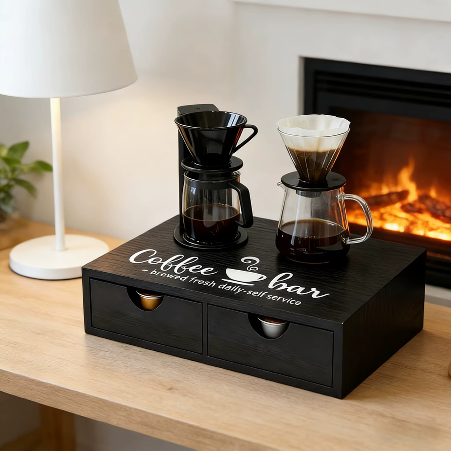 IDUK Holz-Kaffeebeutel-Aufbewahrungsbox und Gewürzorganizer für die Arbeitsplatte in Braun und Schwarz - Bild 3