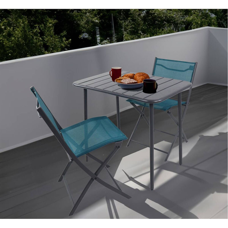 VCM 3-teilige Gartensitzgruppe Sumila in Türkis aus Metall und Textilene für Balkon und Terrasse, B/T/H: 80 x 55 x 79 cm - Bild 4