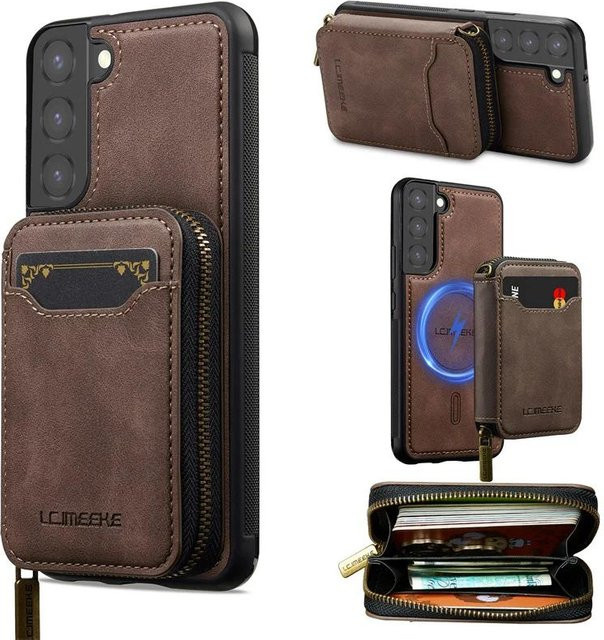 Magnetische Leder-Flip-Handyhülle für Samsung Galaxy S23 Ultra mit Reißverschluss-Geldbörse und Kartenabdeckung in Braun - Bild 1